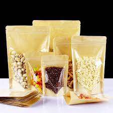 Resealable Kraft Pouch Bags Clear Front Brown back 150g